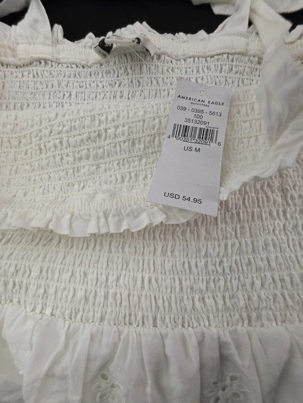 American Eagle Outfitters White Smocked Tiered Eyelet Midi Skirt